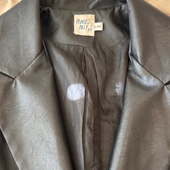 Princess Polly Black Faux Leather Long Blazer - Picture 2 of 3